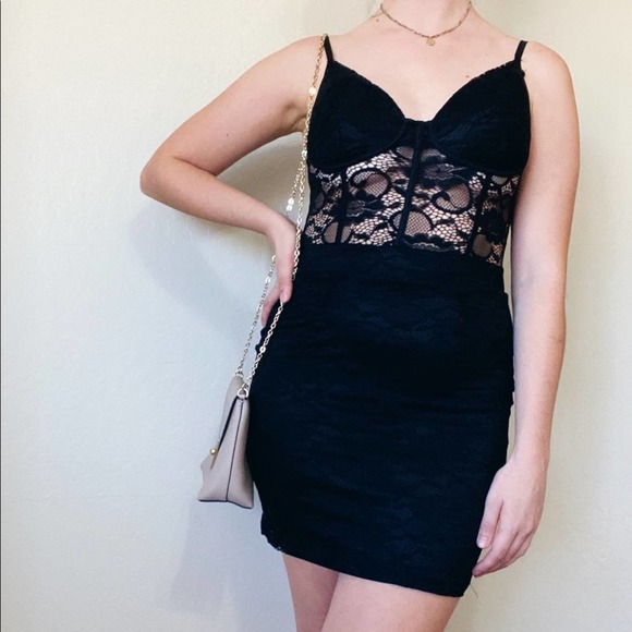 Haute Monde Dresses & Skirts - Haute Monde Black Lace Corset Sheer Mini Dress